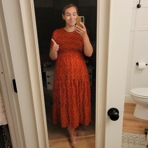 Vici Red Floral Tiered Midi Dress